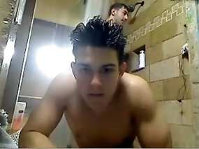 Very beautiful handsome twink with bubble ass cums in shower